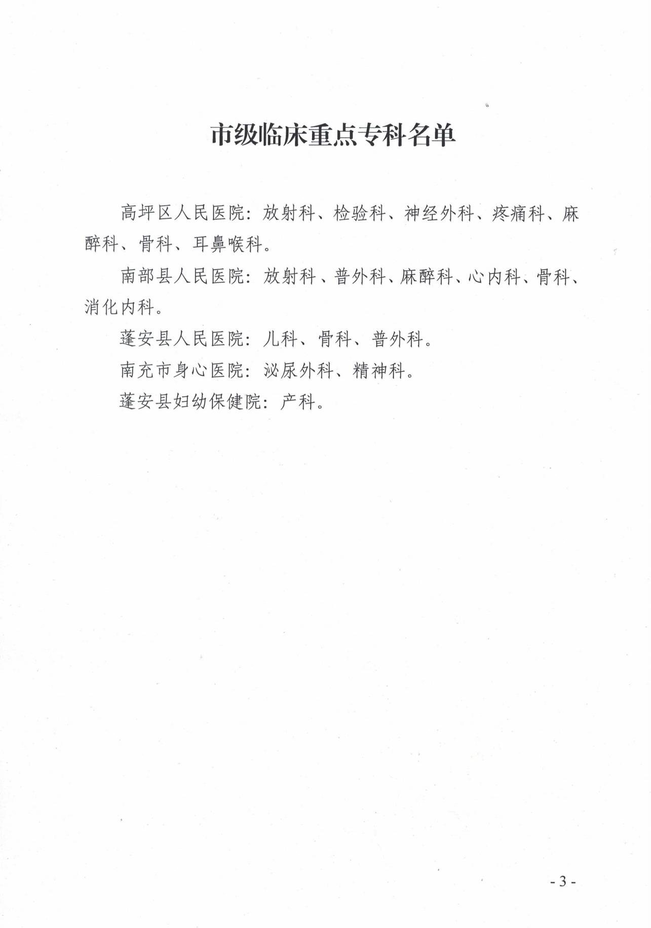 南充市市级重点专科名单